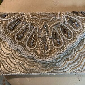 True Decadence Evening Clutch with Pearls and Gold Accented Beads - NWT